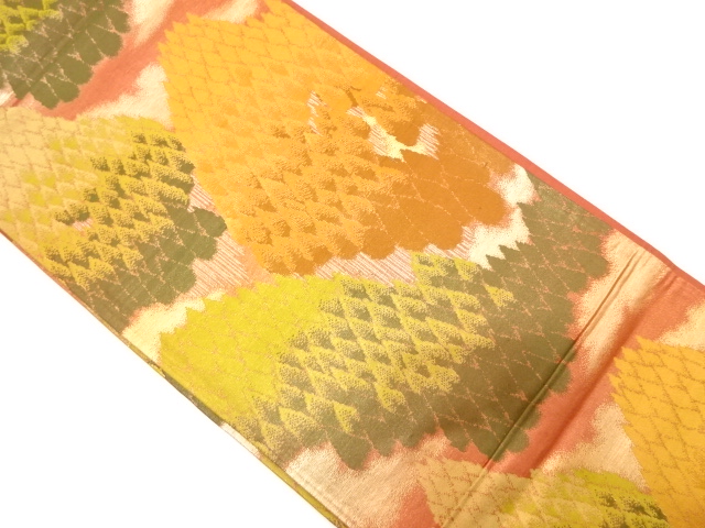 霞に樹木模様織り出し　袋帯